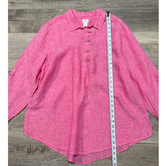 Sigrid Olsen 1X Linen Mandarin Collar Half Button Beach Tunic Top Pink Coastal - Picture 6 of 7